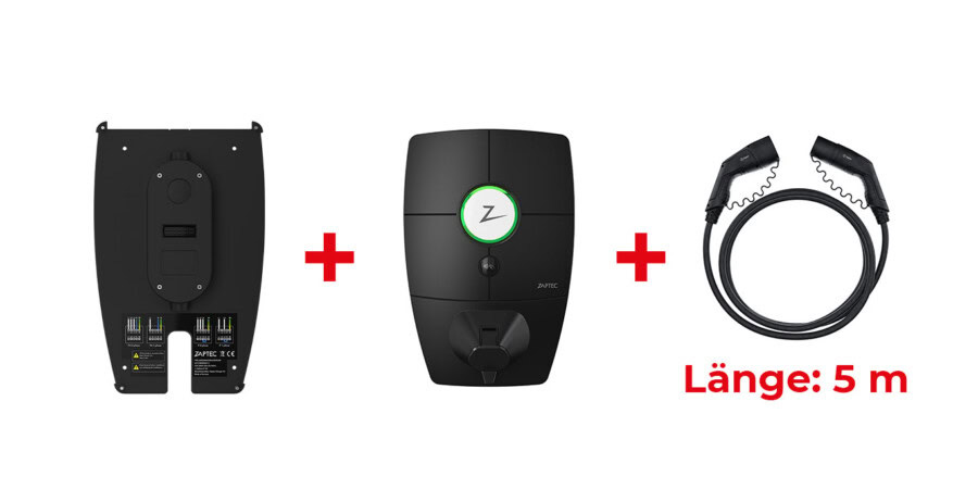 Zaptec Ladestation mit Rückplatte und 5m Kabel